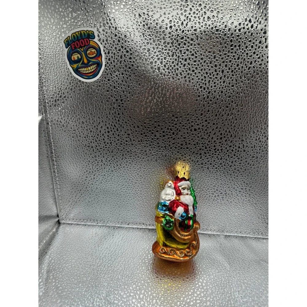 Vintage Blown Glass Santa With Toys Ornament‎ Gold Sack Mid Century Christmas